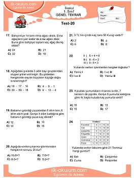 ilkokul 1. Sınıf Genel Tekrar Testleri 